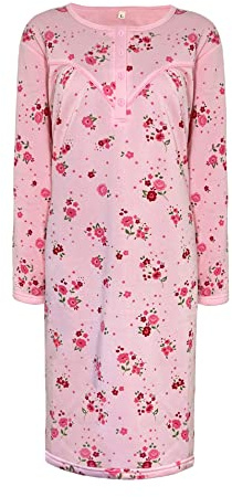 i-Smalls Women’s Thermal Fleece Nightdress - 65% Cotton Floral Nightie - Long Sleeve Warm Winter Nightgown - Ladies Plus Size Soft Fleece Nightwear - Sizes M to XXL