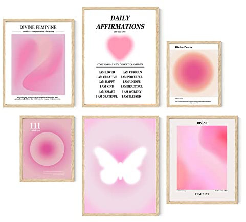 Trendige Wandkunstdrucke Engel Nummer Poster Rosa Aura Kunstwerk Bunte Farbverlauf Malerei Tägliche Affirmationen für Frauen Bild Aura Poster Leinwand Bunte Ästhetische Drucke für Zimmer 20,3 x 25,4