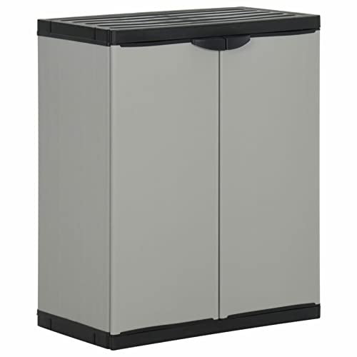 junzai Mülltonnenbox, Mülltonnenverkleidung, Gartenbox, Gartenschrank, Geräteschrank, Mülltonnenschrank, Grau und Schwarz 68x40x85 cm PP