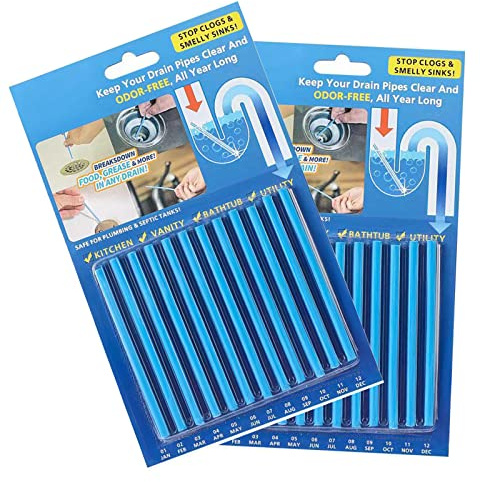 2 Packs of 12 Drain Cleaner Sticks & Sink Deodorizer Sticks for Bathroom Kitchen,Prevents Plug Hole Obstructions (Blue)