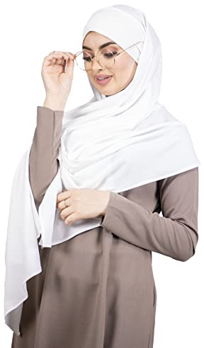 Hijab zum Binden mit Brillen-/Kopfhörer-Öffnungen, Jersey, gerippt, muslimische Frauen, HE510, weiß, One size