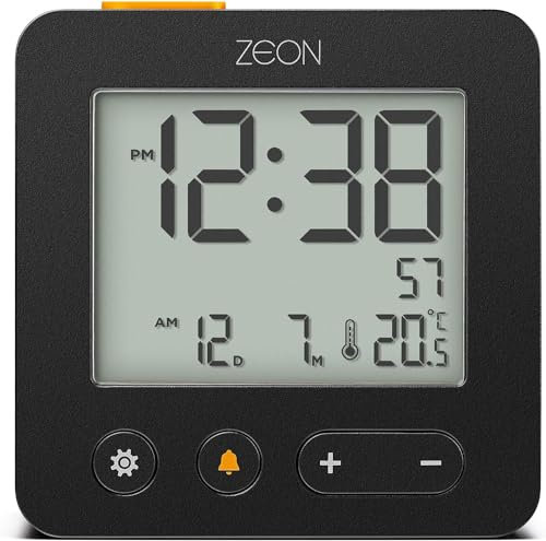 ZEON Digitaler Nachttischwecker mit positiver LCD-Anzeige, Schlummer- und Hintergrundbeleuchtung sowie Temperatur-, Tages- und Datumsanzeige in Schwarz, batteriebetrieben, CE4557