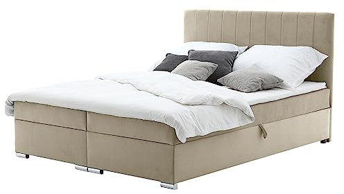 Healancy Biomedical Boxspringbett 160 x 200 cm - Bett mit Bettkasten - Gross Stauraumbett - Modern Polsterbett mit Conteiner, Topper und Bonellmatratze, Doppelbett - Schlafzimmer - Beige
