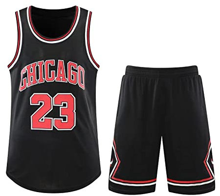 2-Teiliges Kinder/Erwachsene Basketball Jersey,Kinder/Erwachsener Basketball Jersey & Basketball Shorts,Kinder/Erwachsener ärmelloses Atmungsaktives Basketball T-Shirt Weste und Shorts Schwarz XL