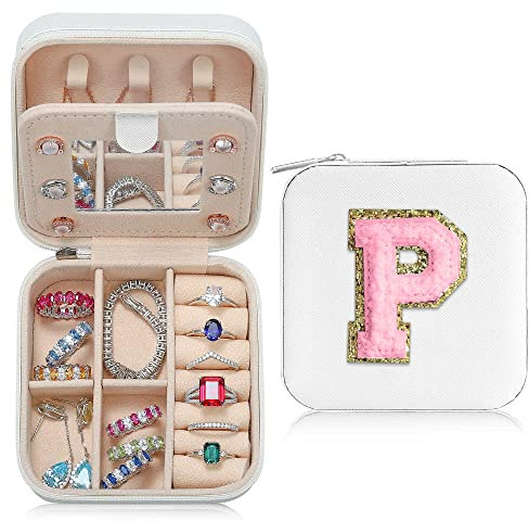 TINGN Schmuck Organizer Box, kleine Schmuckschatulle für Frauen und Mädchen, Initiale P, Reise Schmuckkästchen, kleine Schmuck Organizer Box, Reise Schmuckkästchen, Schmuckkästchen Organizer
