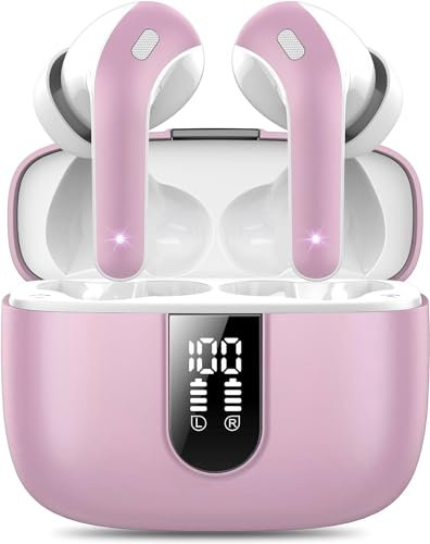 Ear Buds Wireless Earbuds, 50Hrs Playtime Bluetooth Earphones, Bluetooth Headphones 5.3, In Ear with 4 ENC Call Noise Cancelling Mics, Bass Boost 85%, Mini Earbuds IPX7 Waterproof, USB-C(Pink)