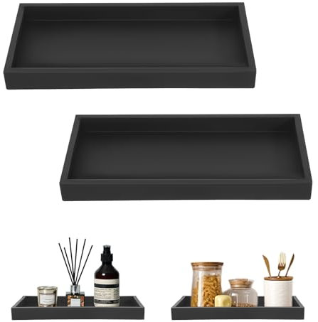 2 Pcs Bathroom Tray Small Tray Vanity Tray Black Tray Black Bath Tray for Washbasin Bathtub Kitchen Sink and Toilet