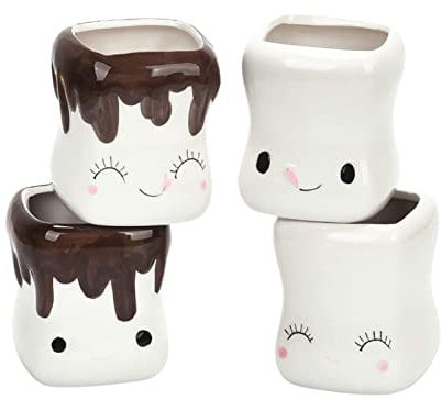 Keramik-Marshmallow-Tassen, 4er-Set, Lustige Schokoladen-Kakaotassen in Marshmallow-Form mit Gesichtern, Weihnachtstassen für Heiße und Kalte Getränke, Niedliche Mini-Kawaii-Tassen Zum(Ohne Griff)
