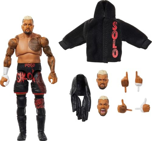 Mattel WWE Ultimate Edition Actionfigur & Zubehör, 15,2 cm Solo Sikoa Sammelset, austauschbare Köpfe & Hände, 30 Gelenkpunkte