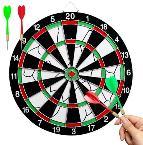 Dartscheibe Set,inkl.Dartpfeile Metallspitze, Steeldartscheibe Kork Dart, Wandhalterung,geeignet für Indoor und Outdoor Wurfspiel （12 Zoll）