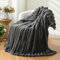 Wajade Fluffy Flannel Blanket Faux Fur Bed Throw Super Soft Warm Large Blanket for Bed Sofa Car, Dark Grey 153x203CM