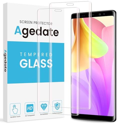 Agedate 2 Stück für Panzerglas für Samsung Galaxy Note 9 Schutzfolie, 3D-Vollabdeckung Displayschutzfolie für Samsung Note 9 Schutzglas, Fingerabdruck-ID 9H Härte für Note 9 Displayschutz