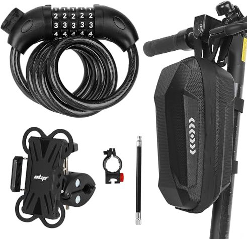HPGAAVD Antivol Trotinette Electrique, Cadenas à Combinaison pour Vélo,Antivol Vélo Electrique,Antivol Moto,Antivols pour Velo et Scooters Electriques Avec Sac Etanche,Support Telephone,16cm Valve