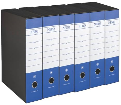G75 Registratore con Custodia, con Meccanismo a Leva, in Formato Protocollo, 23x33cm, con Dorso da 8 cm, Blu, Conf.da 6 pezzi, Nero In Cartone Resistente