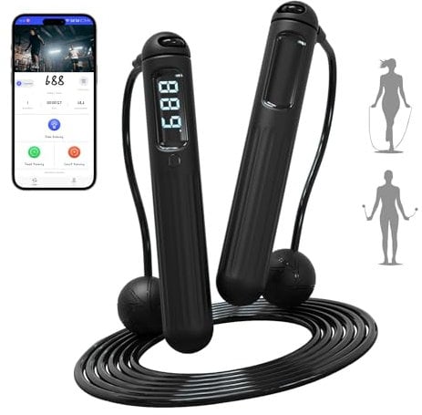 HeRuipai Cordless Skipping Rope for Adults,Bluetooth APP Connected Smart Jump Rope with Accurate Data Tracking, Rope&Ropeless Modes, TYPE-C Charging, Indoor,Outdoor Fitness Rope for Men&Women (black)