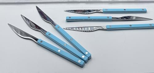 BUGATTI Tavola allegra, coltello in acciaio e manico vintage color acqua marina, con materiale riciclato e riciclabile,lavabili in lavastoviglie.Qualità garantita a vita. COD. AGAM-603