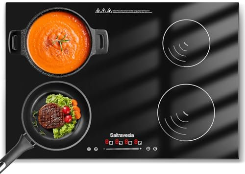 Saitravexia 30 Inch Induction Cooktop 4 Burners, 6600W Built-in Induction Stovetop, 4 Power Boost Burners Electric Cooktop, Child Lock, 9 Power Levels, Timer, Touch Control 220-240V Hard Wire