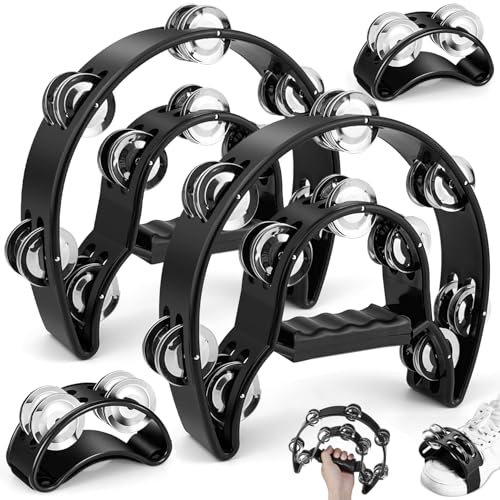 GZcaiyun 2 Stk Hand Tamburin, Tambourine Half Moon, Zweireihiges Metall Jingles für Tanzpartyspiele Kirchengesangsbegleitung, mit 2 Zweireihige Fußrassel