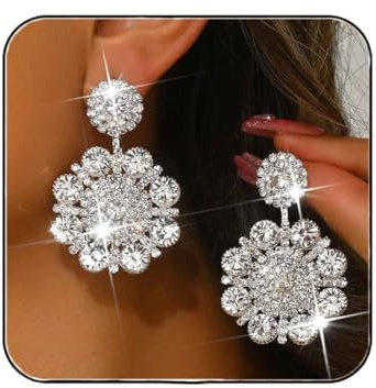 Atigy Silberne Strass Ohrringe Kristall große Tropfen ohrringe funkelnde Braut Ohrringe Schmuck für Frauen Einheitsgröße, Kupfer, Kein Edelstein