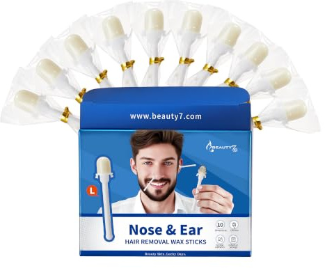 Beauty7 Ohr Nasenhaarentferner mit Wachs Vorbeschichtet Wachsstäbchen | 10stk Nose Wax-Kit, hygienische und langanhaltende Haarentfernung für Männer und Frauen, Salon-Qualität zu Hause