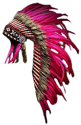 KARMABCN Y04 - Indischer Native American Style, Medium Pink Feather Kopfschmuck (36 Zoll lang).