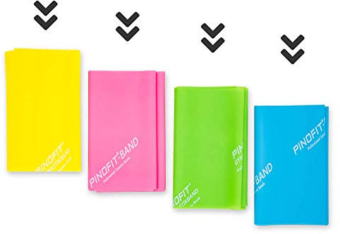 PINOFIT Fitnessbänder - Widerstandsbänder einzeln oder im Set - Stretch Band - Gymnastikband 2m in Profiqualität - Verschiedene Stärken - aus Naturlatex (4er Set Alle Stärken)