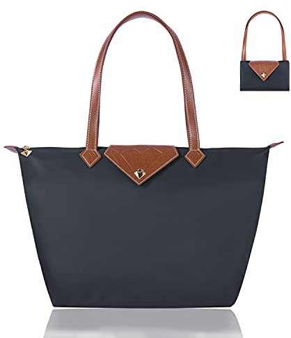 BOJLY Handtasche Damen Groß, Damen-Schultertaschen, Shopper Schultertasche,Wasserdichte Umhängetasche,Faltbare Handtasche Dunkelgrau Für Leisure Travel Büro Schule Einkauf