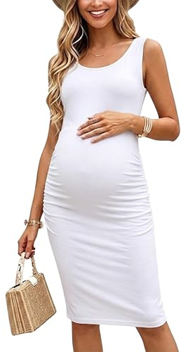 Liu & Qu Robe de maternité sans Manches froncées sur Le côté pour Femme - Blanc - Taille M
