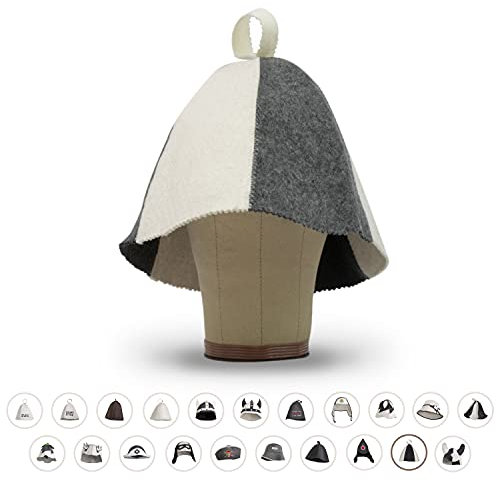 LoWell® Saunahut - Filzhut für Damen und Herren inkl. Sauna-Ratgeber - Ideales Sauna Zubehör für ein einzigartiges Wellness Erlebnis - Farbe weiß/grau - fällt groß aus - Saunamütze Saunakappe