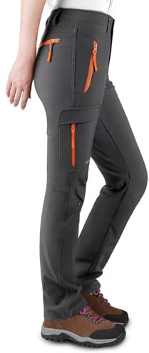 KUTOOK Wanderhose Damen Winter Wasserdicht Winddicht Arbeitshose Gefüttert Softshellhose Outdoorhose Trekkinghose Hose Outdoor Frauen Grau M