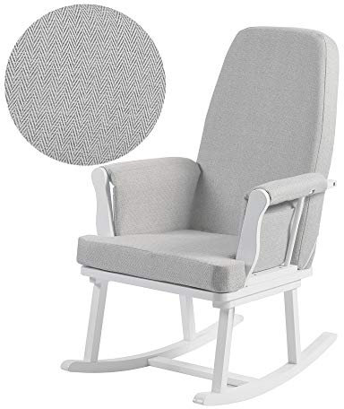 KUB Haldon Compact Armchair & Nursing Rocking Chair Award-Winning Space-Saving Design Perfect for Small Nurseries Soft Linen-Effect Fabric & Storage Pockets Safety Certified (White & Grey Chevron)