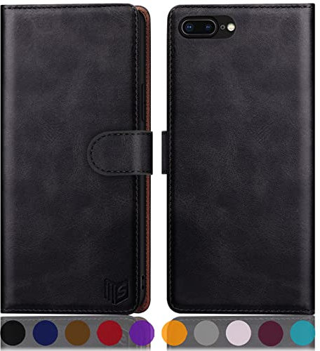 SUANPOT [RFID Schutz für iPhone 7 Plus/8 Plus 5,5-Zoll Hülle PU Leder Handyhülle Lederhülle Klapphülle Kartenfach Flip Cover für Apple 7 Plus/8 Plus Handy hülle Leather Wallet Phone Case Schwarz