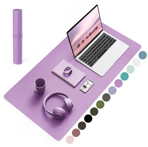 YSAGi Non-Slip Desk Pad, Waterproof PVC Leather Desk Table Protector, Ultra Thin Large Mouse Pad, Easy Clean Laptop Desk Writing Mat for Office Work/Home/Decor (80 x 40 cm, Purple)