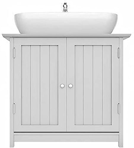 White Under Sink Bathroom Cabinet, Free Standing Wooden Sink Storage Unit, Basin Cupboard With Shelf 60 x 60 x 30 cm (only cabinet)