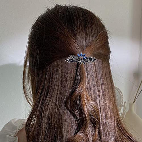 Aneneiceera Blau Kristall Hochzeit Haarspange Haarspange Molan Strass Schwarz Haarspangen Clips Bling Braut Kopfschmuck Kopfschmuck Kopfbedeckung Kristall Braut Haarschmuck für Frauen(Lotus)