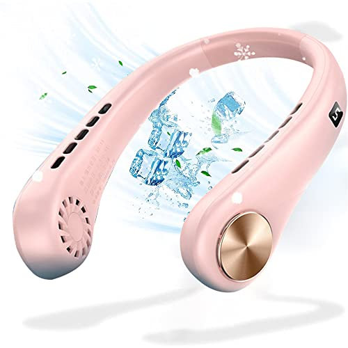 ROVOZAR Ventilateur cou portable, sans pales rechargeable, 3000 mAh USB, mains libres, ventilateur refroidissement à 5 vitesses,mini ventilateur cou sans pales à suspendre homme et femme (rose)