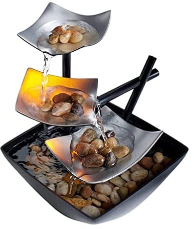 zalati Fontana da tavolo con luce a LED interruttore automatico di alimentazione a pompa naturale rocce di fiume per decorazione interna casa ufficio