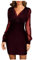 Damen Kleider Elegant Hochzeitskleid Tüll Perle/Pailletten Kleid Einfarbig V-Ausschnitt Abendkleid Herbst Winter Kurz Partykleid Schöne Festlich Slim Wine L