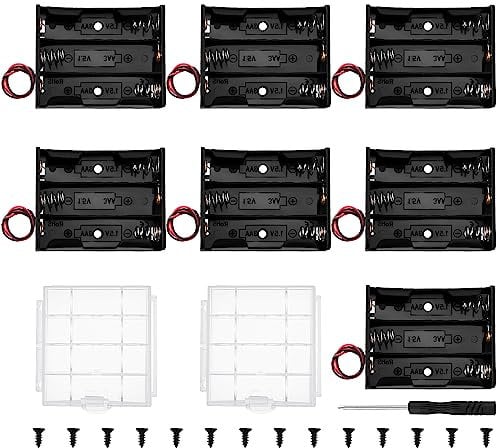 7 PCS 3 AA Battery Holder Bundle, KUOQIY 3 x 1.5V AA Battery Storage Box with Wire, with 2 PCS Plastic Battery Storage Box & Screwdriver & Screws