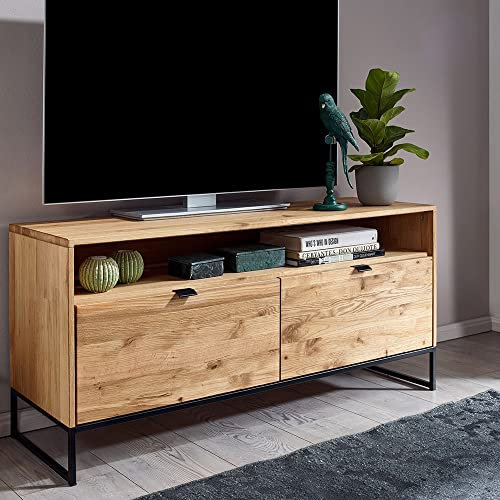 Wohnzimmer TV Lowboard Fernsehschrank 120 cm mit 2 Klappen in Wildeiche massiv geölt, B/H/T ca. 120/56,9/40 cm