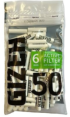 GIZEH Raucherbedarf 20577 Gizeh Aktivkohlefilter-Slim Size 6mm White-50er PE Beutel, Papier