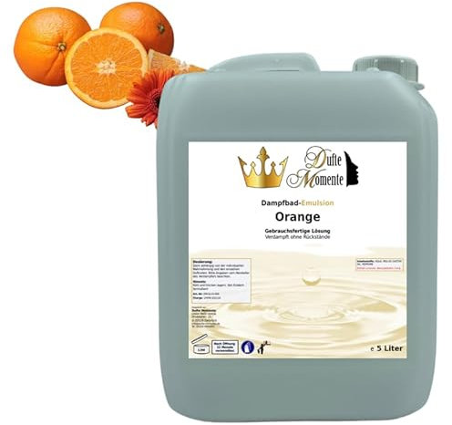 Dufte Momente | Dampfbad Emulsion 5 Liter Orange | geprüfte Qualität | mit naturreinen und natürlichen ätherischen Ölen | gebrauchsfertig | vegan und ohne Tierversuche
