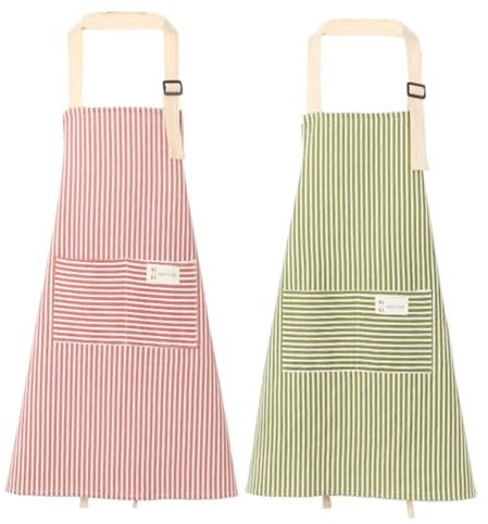AstarFavor 2 Piezas Delantal de Cocina para Mujer, Delantal de Lino de Algodón, Delantal de Cocina Ajustable Delantal de Barbacoa para Hombre para Cocina Restaurante, Manualidades(Rojo y verde)