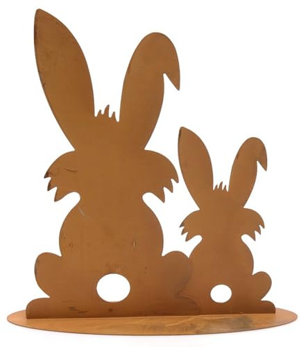 MACOSA HN41533 Deko-Hasen Rost Metall 34 cm rustikal Metallhase Osterhase Rostdeko Osterdeko rostig Dekoosterhase Oster-Dekoration Tischdeko Hasenpaar Deko-Figur Ostern