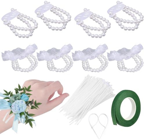 Sctmda Perle Handgelenk Corsage Bands 8 Stück Elastische Hochzeit Handgelenk Blume Handgelenk Corsage Armband Handgelenk Corsage Blumenarmband Handgelenksblume Künstliches für Hochzeiten DIY