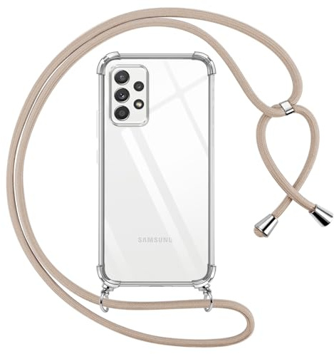 Pnakqil Handykette für Samsung Galaxy A52s 5G/A52 4G/5G Hülle mit Band, Transparent Silikon mit Kordel Necklace Schnur Anti-Fall Bumper Schutzhülle Case Kompatibel mit Samsung A52s 5G 6.5, Khaki