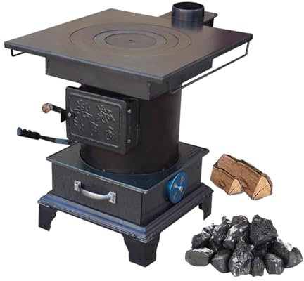 Stufa a Legna da Campeggio, Stufa a Legna da Interno con Grande Scatola Grigia, Stufa a Legna in Ghisa, Stufa a Legna Portatile per Interni, Esterni, Picnic Escursionistico, Barbecue