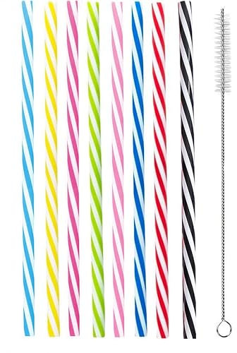 Frogetu 50 Pièces Paille Plastique Reutilisable,Paille Réutilisables Coloré,23cm Rigide Pailles avec Goupillon Paille,Paille Bubble Tea,Paille Cocktail,Fête,Banquet,Anniversaire,Mariage,Smoothie,Jus