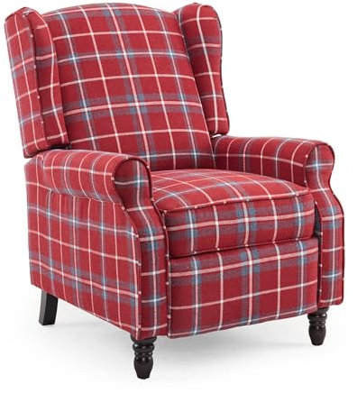 EROMMY Relaxsessel, Sessel mit Liegefunktion, Vintage Ohrensessel, Liegesessel, Verstellbar Fernsehsessel für Wohnzimmer, Schlafzimmer, Leinen (Rot)