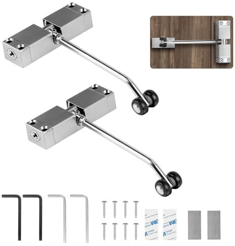 2PCS Automatic Spring Door Closer, Stainless Steel Adjustable Door Spring Closer for Interior Door, Quiet Auto Gate Closer Door Closing, Safety Door Stopper with Adjusting Rod and Screws
